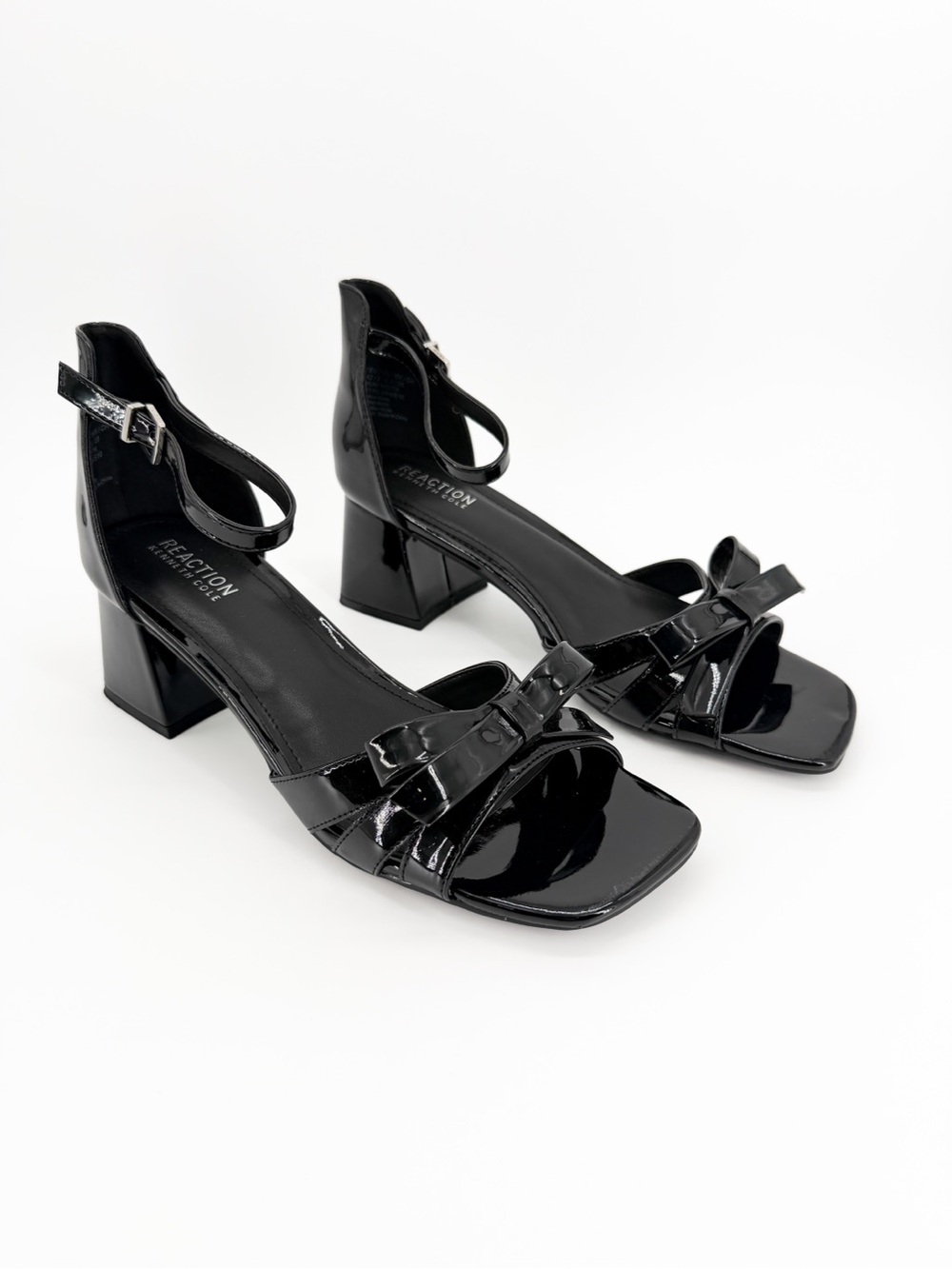 Kenneth Cole Reaction Nissy Bow Patent Ankle Strap Heeled Sandals Black 11 NEW - Picture 3 of 15